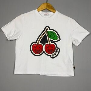 GCDS Cropped T-Shirt Womens Size Small Cherry White Streetwear